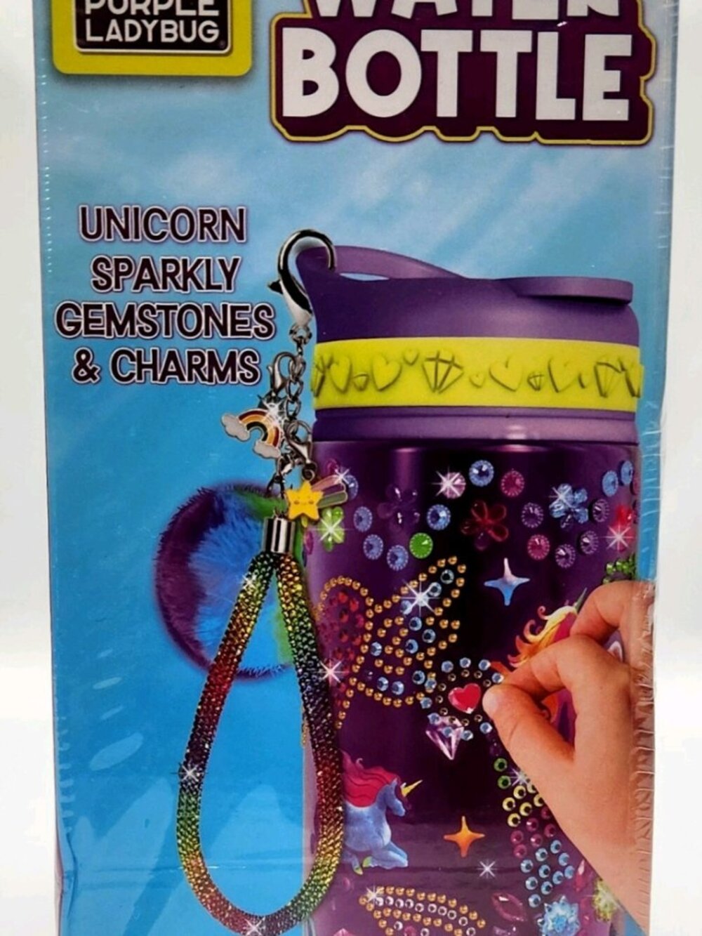 DIY Kit Decorate Your Own Water Bottle Craft Kit Kids Gemstone Purple Ladybug